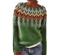 Maglia Donna Elegante Da Sera Maglioni Colorato Norvegese Elegante Comodo In Lana Maglione Lungo Donna Maglioncino Girocollo Caldo Pullover Oversize Aperto Felpe Classci In Cashmere Tunica Invernale