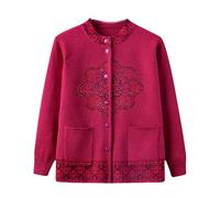Maglia Donna Invernale,Cardigan Lavorati A Maglia per Donne Di Mezza Età E Anziane Top In Stile Cinese per Donne Anziane Stampe Retrò Top per La Mamma Maglione Spesso Lavorato A Maglia Giacca Re