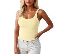 Maglia elasticizzata Camisole, morbida maglia a costine, senza maniche, con reggiseno integrato per un comodo trasporto uno sopra l'altro e nella vita di tutti i giorni, bianco, XS