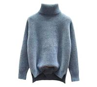 Maglia Elegante da Donna a Maniche Lunghe, Pullover in Cashmere Dolcevita, Oversize, Top Invernale Blu XXL