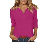 Maglia Essential Donna a Maniche 3/4 Cotone Elegante Curvy Maglietta Cotone Camicia con Colletto a Girocollo in Tinta Unita Leggera e Comoda per L'Estate Maglietta da Donna alla Moda da Spiaggia