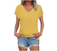 Maglia Essential Donna con Scollo a V Elegante Maglietta Cotone a Maniche Corte T-Shirt Basic Aderente Top a Coste Elasticizzato Sexy Traspirante Comfort Abbigliamento Estivo Offerte