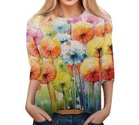 Maglia estiva da donna, girocollo, maniche a tre quarti, comoda maglietta con bottoni, colore giallo da donna, Colore: arancione., XL