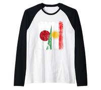 Maglia Giapponese Kurdistan Half Flag Japanese Kurde Heritage Maglia con Maniche Raglan
