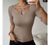 Maglia girocollo basic a tinta unita con lavorazione traforata, adatto per donna, casual aziendale, abbigliamento da lavoro, abito da invitato a matrimonio autunnale L,M,S,XSColore unicoMaglia Pettina