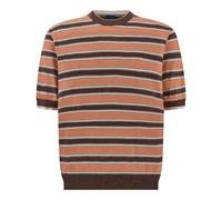 Maglia in lana e seta a righe con doppio collo, Uomo, ARANCIONE MEL-MARRONE-BIANCO, Taglia: 4XL