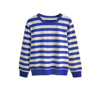 Maglia intima a maniche lunghe per ragazze, a maniche lunghe, girocollo, a righe, top corto da ragazza (blu, 4-5 anni)