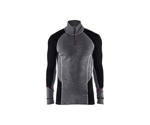 Maglia intima con cerniera Xwarm, 100% lana merino, grigio/nero, XXL