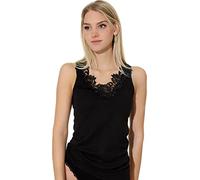 Maglia intima da donna, Canottiera in cotone pettinato con pizzo extra grande, Senza Cucitura Laterale nero 42