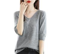 Maglia intima da donna con scollo a V a maniche corte a maniche corte a cinque maniche larghe, Grigio, XL