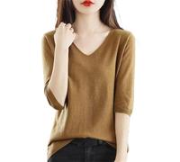 Maglia intima da donna con scollo a V a maniche corte a maniche corte a cinque maniche larghe, Latte, S