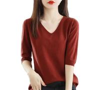 Maglia intima da donna con scollo a V a maniche corte a maniche corte a cinque maniche larghe, Rosso mattone, L