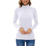 Maglia intima da donna in cotone, a maniche lunghe, con collo alto, a maniche lunghe, aderente, a collo alto, in tinta unita, elasticizzata, elegante