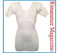 Maglia intima da donna manica corta termica invernale in misto lana a costina
