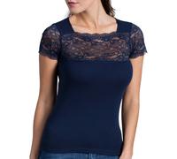 MaRe Maglia Sottogiacca da Donna Elegante di Puro Cotone 100% con Maniche Corte e Scollo Quadrato in Pizzo, Liscia Dietro, Maglietta Intima T-Shirt Intimo Made in Italy