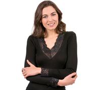 Maglia Intima Donna Manica Lunga di Lana Maglietta Sottogiacca Elegante in Pizzo