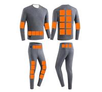 Maglia Intima Riscaldata Da Uomo 16 Zone, Pantaloni Riscaldati Da Donna 14 Zone, Intimo Termico Top E Bottom Per Lo Sci,L, Gray Set