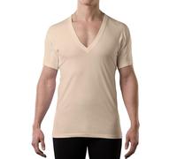 Maglia Intima Uomo Antisudore - T-Shirt Scollo a V Profondo in Cotone con Pad Sottoascellari - Original Fit - Alternativa Senza Alluminio - Beige - L