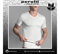 Maglia intima uomo lana cotone seta manica corta collo a V termica Perofil
