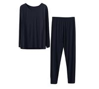 Maglia invernale calda e inferiore, pigiama da donna, accogliente e morbida, biancheria intima termica, set di leggings elastici, slim fit, fodera in pile, tuta termica, Nero , M