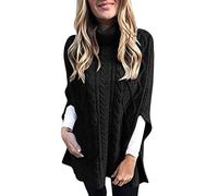 Maglia invernale da donna con collo a tartaruga, avvolgente, a polo, con collo alto, modello poncho. Maglioni a maniche lunghe in maglia a costine, per taglie forti. Maglioni lavorati a maglia, top