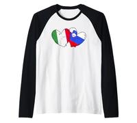 Maglia Italia Slovenia Cuori Doppia Bandiera Italiana Slovenia Maglia con Maniche Raglan