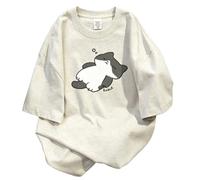 Maglia larga cotone girocollo gatto assonnato maniche corte - Grigio - S