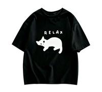 Maglia larga cotone stampa gatto bianco rilassato RELAX - Nero - XXL