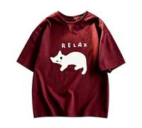 Maglia larga cotone stampa gatto bianco rilassato RELAX - Rosso - 3XL
