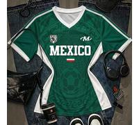 Maglia larga da donna con scollo a V della Nazionale di calcio del Messico, gialla con colletto e polsini a righe a contrasto, abbigliamento sportivo di moda per la Coppa del Mondo 2026 L,M,S,XL,XSLet