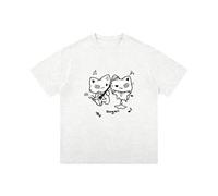 Maglia larga due gattini punk chitarra note musicali - Grigio - 3XL