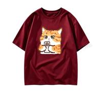 Maglia larga, gatto arancione paffuto e cellulare - Rosso bordeaux 3XL