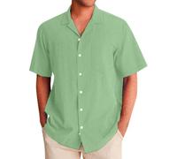 Maglia Lino Uomo - Camicia Estiva da Uomo Camicia da Uomo in Lino Hawaii Channeling Hugh Lapel Shirt Casual Sports Beach Camicia a Maniche Corte