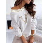 maglia maglione caldo donna maniche scollo barca bianco oro morbido 4713