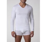 Maglia Manica Lunga scollo a V Cool Sensation in Stretch Cotton, bianco Bianco 3/S