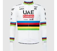 Maglia UAE Team Emirates 2024 Campione del Mondo Replica Tadej Pogacar manica lunga bianco arcobaleno - L