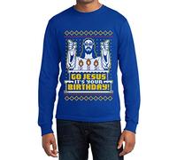 Maglia Maniche Lunghe Uomo Motivo Natalizio Go Jesus It's Your Birthday Natale Large Blu
