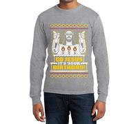 Maglia Maniche Lunghe Uomo Motivo Natalizio Go Jesus It's Your Birthday Natale Medium Grigio