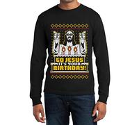Maglia Maniche Lunghe Uomo Motivo Natalizio Go Jesus It's Your Birthday Natale X-Large Nero