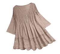 Maglia metallica da donna in pizzo con scollo a V Plus Size Top Shirt Camicetta Body Tape Double, cachi, 4XL