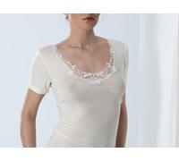 Maglia mezza manica da donna in lana seta con bordo ricamato Emmebivi 93063