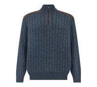 Maglia mezza zip in lana e cashmere con dettagli in suede, Uomo, BLU DI PRUSSIA, Taglia: XXL