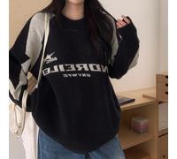 Maglia oversize casual da donna con blocchi di colore e decorazione a lettera, manica a raglan, stile autunno/inverno, maniche a tre quarti L,M,S,XLBlocchi di colore,Geometrico,LettereMaglieria