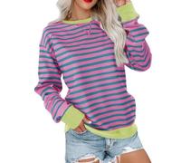 Maglia oversize da donna girocollo a maniche lunghe maglioni autunnali 2025 pullover a righe con scollo a V top vestiti, X2-rosa, M