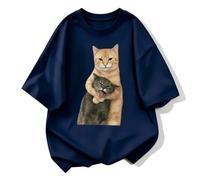 Maglia oversize gatto arancione stringe gatto grigio - Blu navy - XL