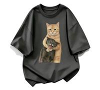 Maglia oversize gatto arancione stringe gatto grigio - Grigio melange - M
