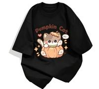 Maglia oversize stampa gatto zucca carino stile casual - Nero - 3XL