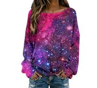 Maglia Paillettes Donna Manica Lunga,Camicetta Casual Elegante Con Scollo Rotondo Manica Lunga Lavorata A Maglia Con Stelle E Motivo A Coste Stile Galassia Per L'Uso Quotidiano E Per Le Uscite.