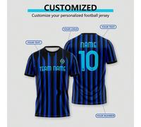 Maglia personalizzata della Nazionale Inter Milan per i Mondiali 2026. Strisce blu e nere che si intersecano, decorate con motivi. È possibile personalizzare il proprio numero. T-shirt personalizzata,