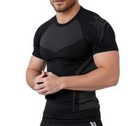Maglia Running Uomo,Maglia Termica Uomo Corta Maglie Termiche Asciugatura Rapida Traspirante Compression Shirt Palestra Anti Sudore Maglietta Sportive Attillata per Corsa Ciclismo Fitness Nere 3XL